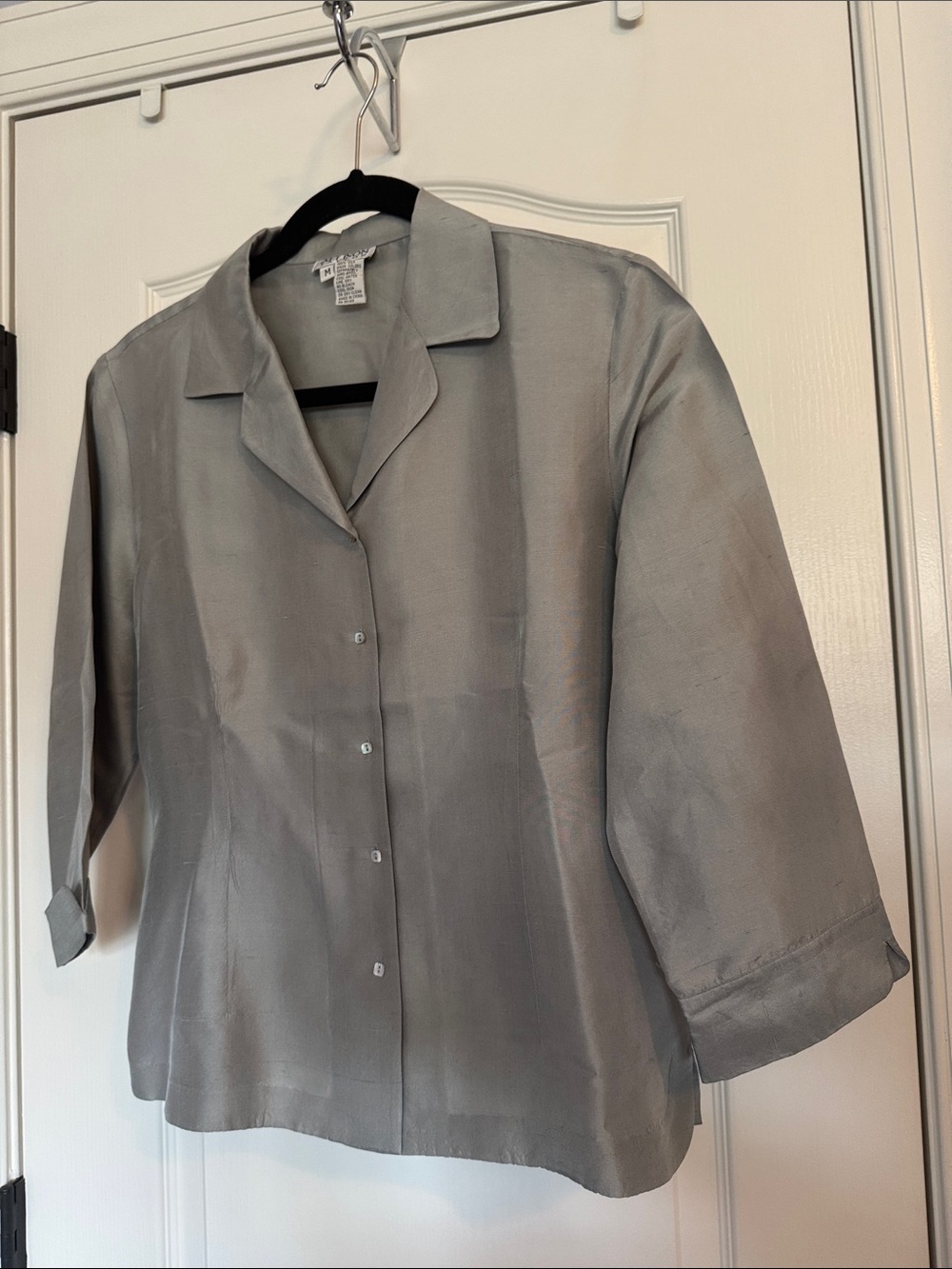 Allison Taylor Silver Gray Button-Front Blouse